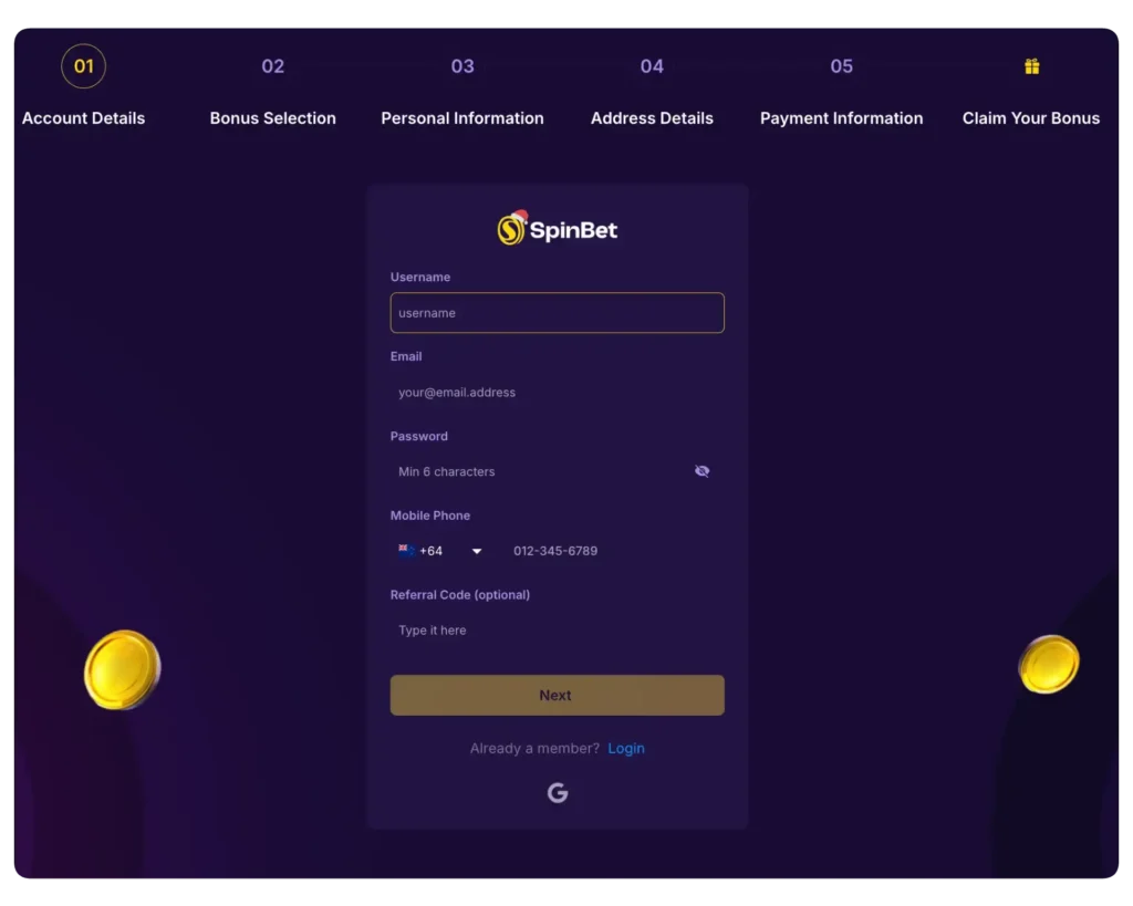 spinbet registration